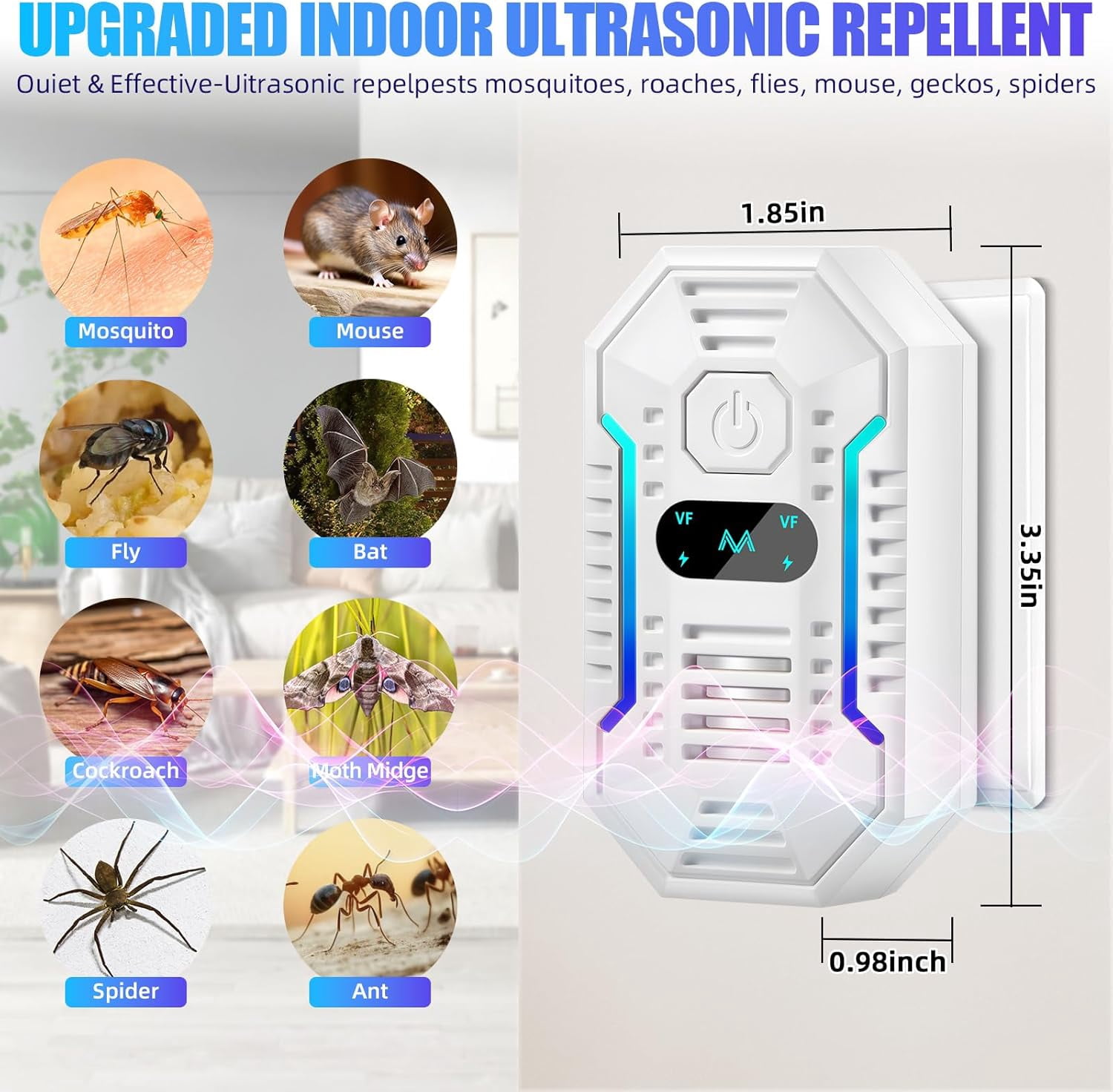 Ultrasonic Pest Repeler, Mouse Traps Indoor for Home, 6Pcs Plug in Rodent Repelent Indoor Electric Mouse Trap for Bedroom, Effective Pest Control