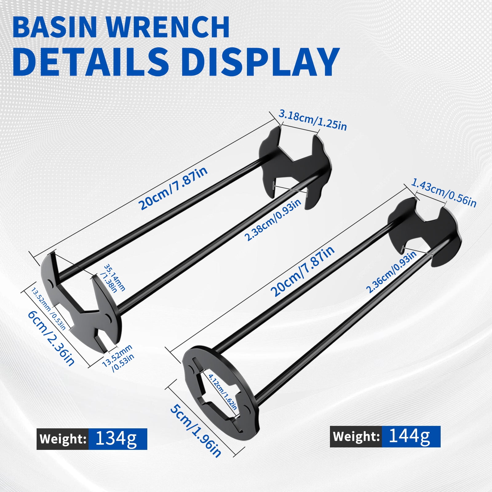 6-piece sink wrench set, 8-in-1 sink and bathroom faucet wrench, adjustable wrench with wide jaws and short handle, 6-75 mm, universal plumbing tool, suitable for sink basins, pipes, and nut removal