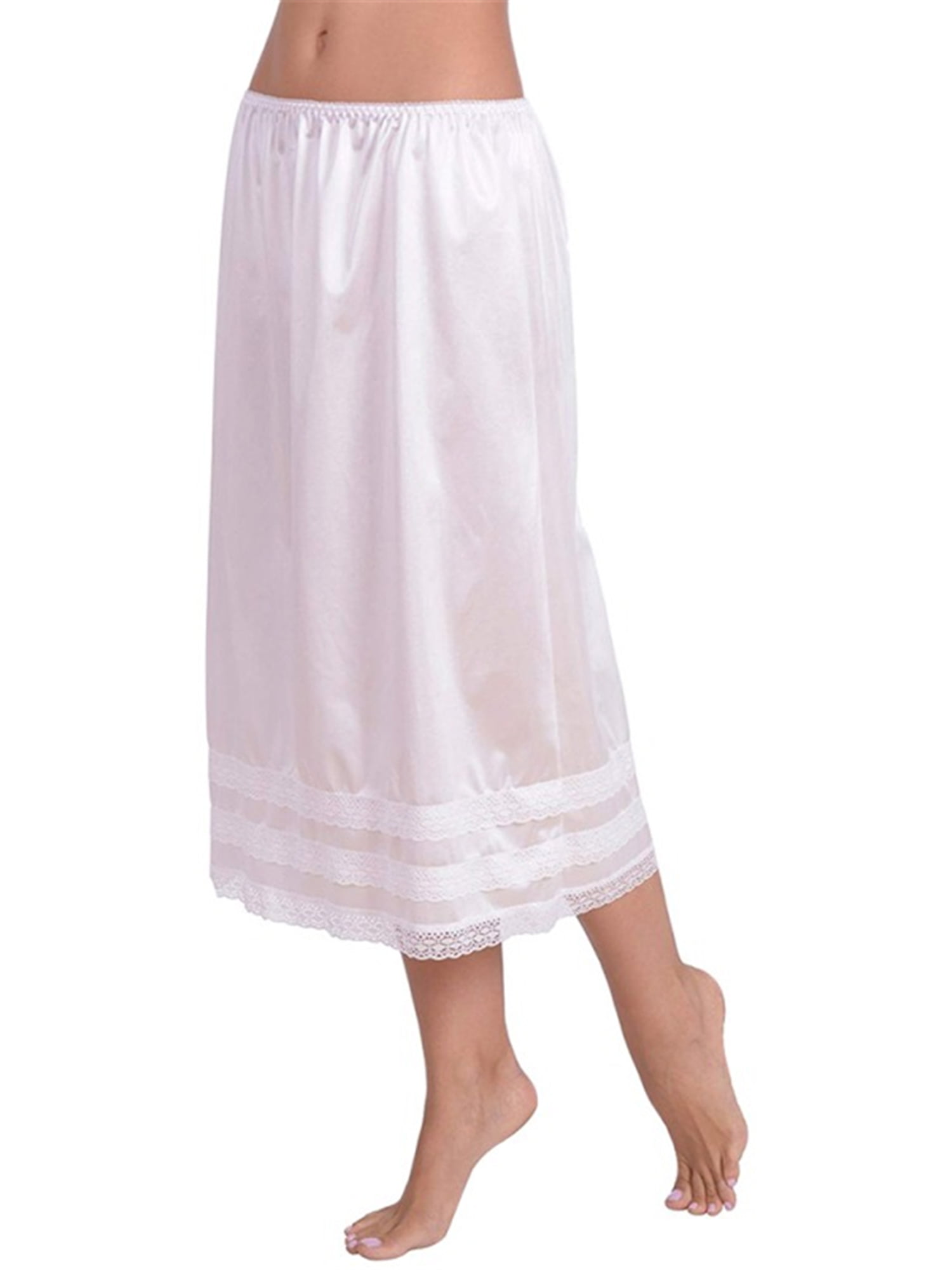 Gwiyeopda Womens Retro Long Solid Lace Hem Slip Half Slip Skirt Under