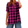 thumbnail image 2 of Summer Tops for Women Plus Size Retro Plaid Short Sleeve V Neck Buttons Shirts Casual Womens Blouses S-5XL, 2 of 7