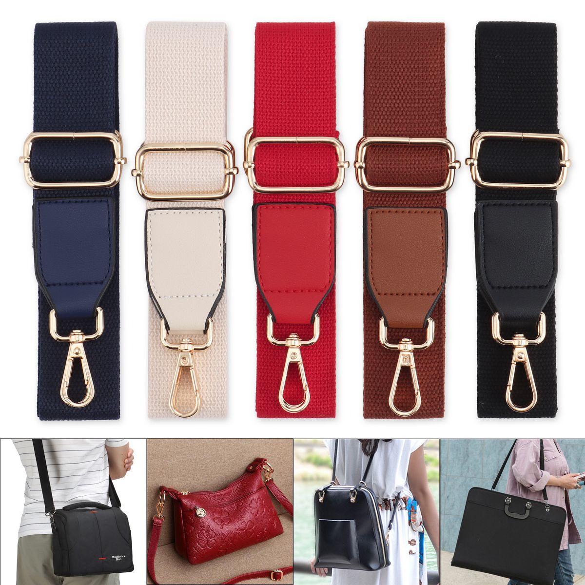 Deago Wide Purse Strap Replacement Adjustable Canvas Crossbody Handbag  Shoulder Bag Strap (Black)