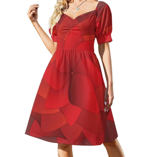 Vestido de manga corta con flores rojas Vestido de mujer Vestido largo mujer para mujer verano