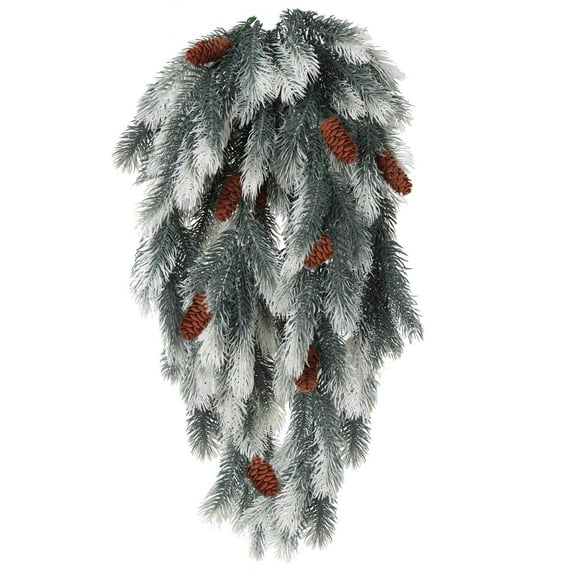 Artificial Christmas Teardrop Pine Needle Hanging Swag, Faux Pine Needle Branches for Front Door, Wall, Fireplace, Indoor Outdoor Holiday Decor, 22 Inch, E, Wreath