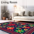 thumbnail image 2 of ODIKA 8'x10' Machine Washable Non-Slip Area Rug, Nordic Folk Art Highland Cattle with Festive Motifs High Traffic Rug with Pad, Blue, 738657, 2 of 8