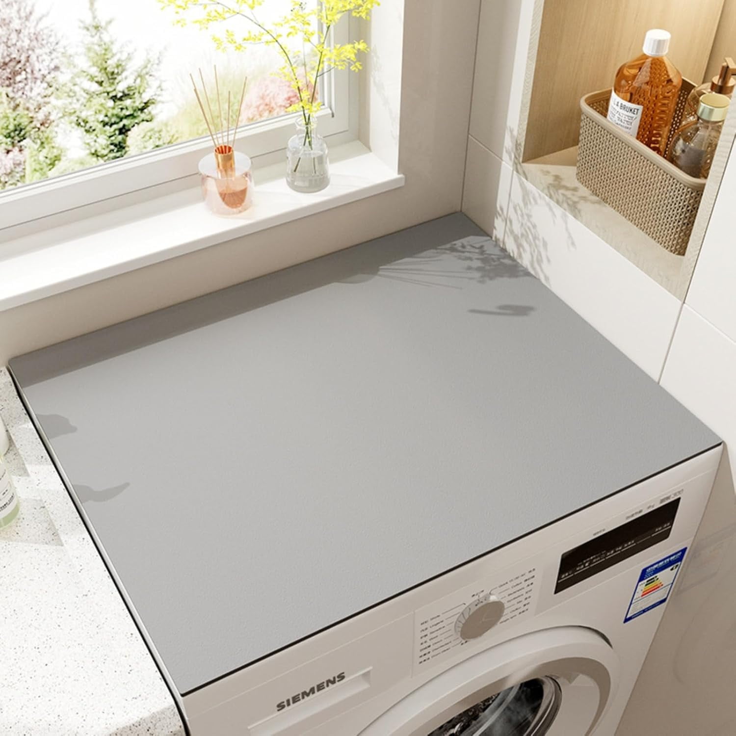 24"x24" Washer Dryer Cover - Non-Slip Washing Machine Top Mat, Cut-to-Fit Laundry Machine Protector for Kitchen/Home, Absorbent Quick-Dry Pad (Blue, 24''x24'')