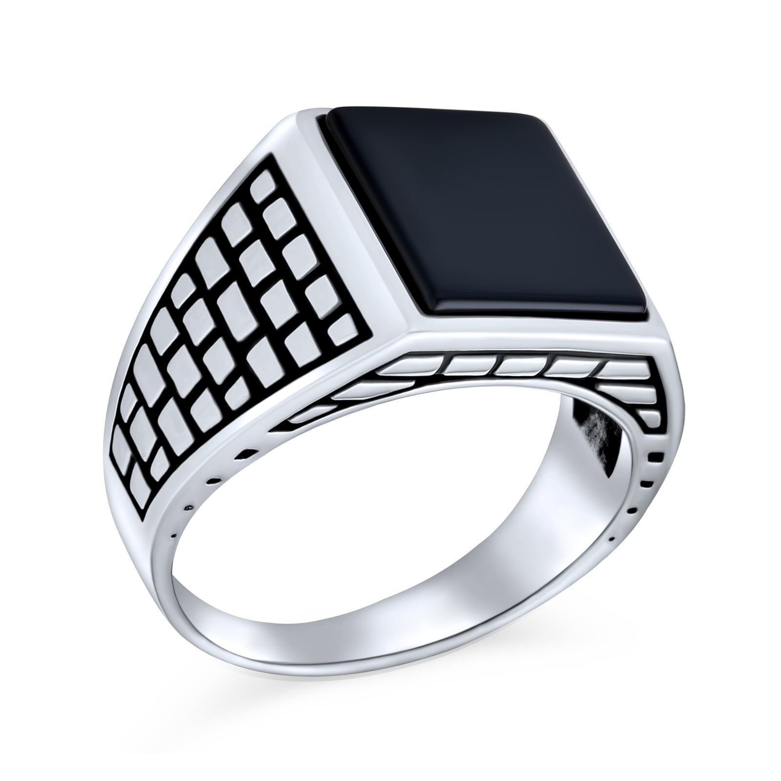 Mens Brick Accent Gemstone Statement Rectangle Black Onyx Signet Ring ...