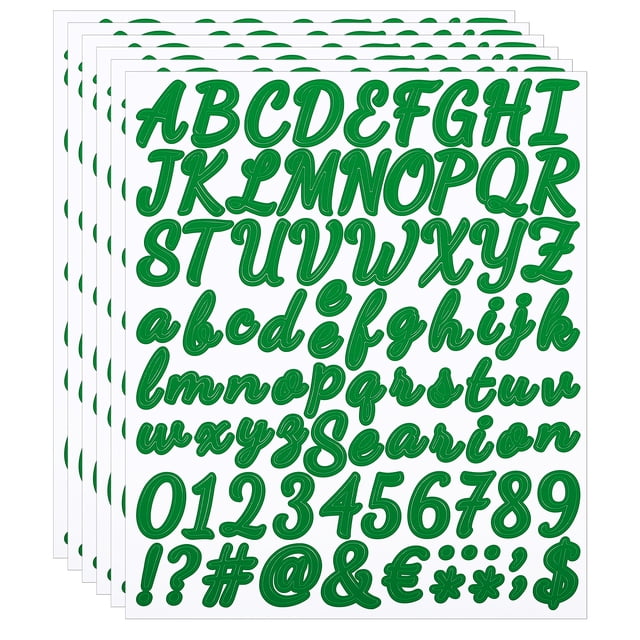 Unique Bargains Alphabet Letters Numbers Stickers, Self Adhesive Cursive, Dark Green 6 Sheets