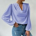 thumbnail image 4 of XFLWAM Cowl Neck Ruched Tops for Women Elegant Satin Silky Draped Shirts Long Sleeve Solid Color Business Work Blouses Blue XL, 4 of 7