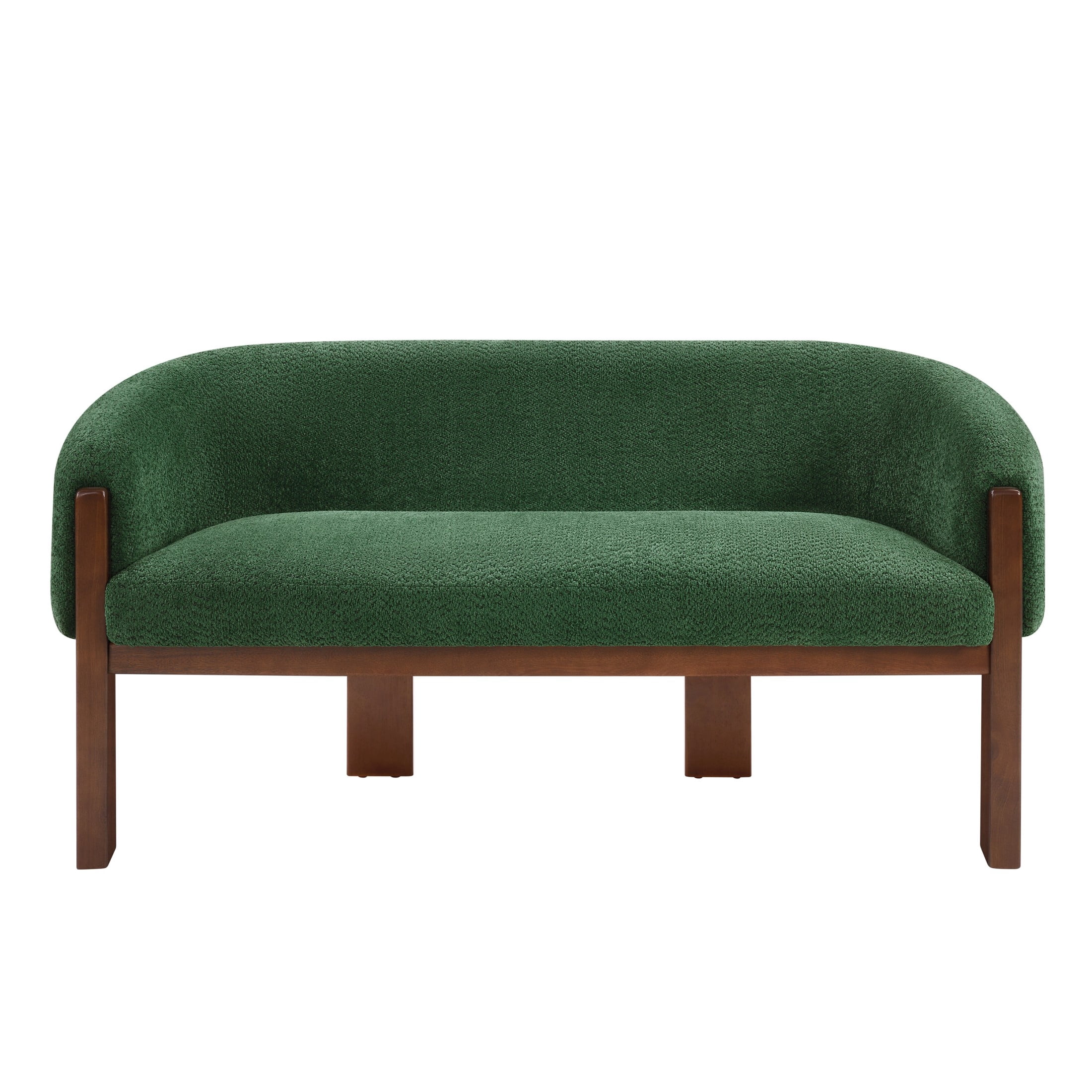 Christopher Knight Home 63.25" Modern Curved Boucle Loveseat Sofa with Wood Legs, Walnut+Green