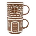 thumbnail image 1 of Holiday Time 2 pack Stoneware Gingerbread House Stackable Mug, Brown, Festive Drinkware, 1 of 6