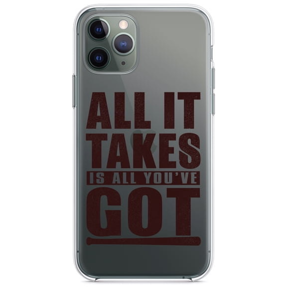 DistinctInk Clear Shockproof Hybrid Case for iPhone 11 Pro MAX (6.5" Screen) - TPU Bumper Acrylic Back Tempered Glass Screen Protector - All It Takes Is All You've Got Baseball