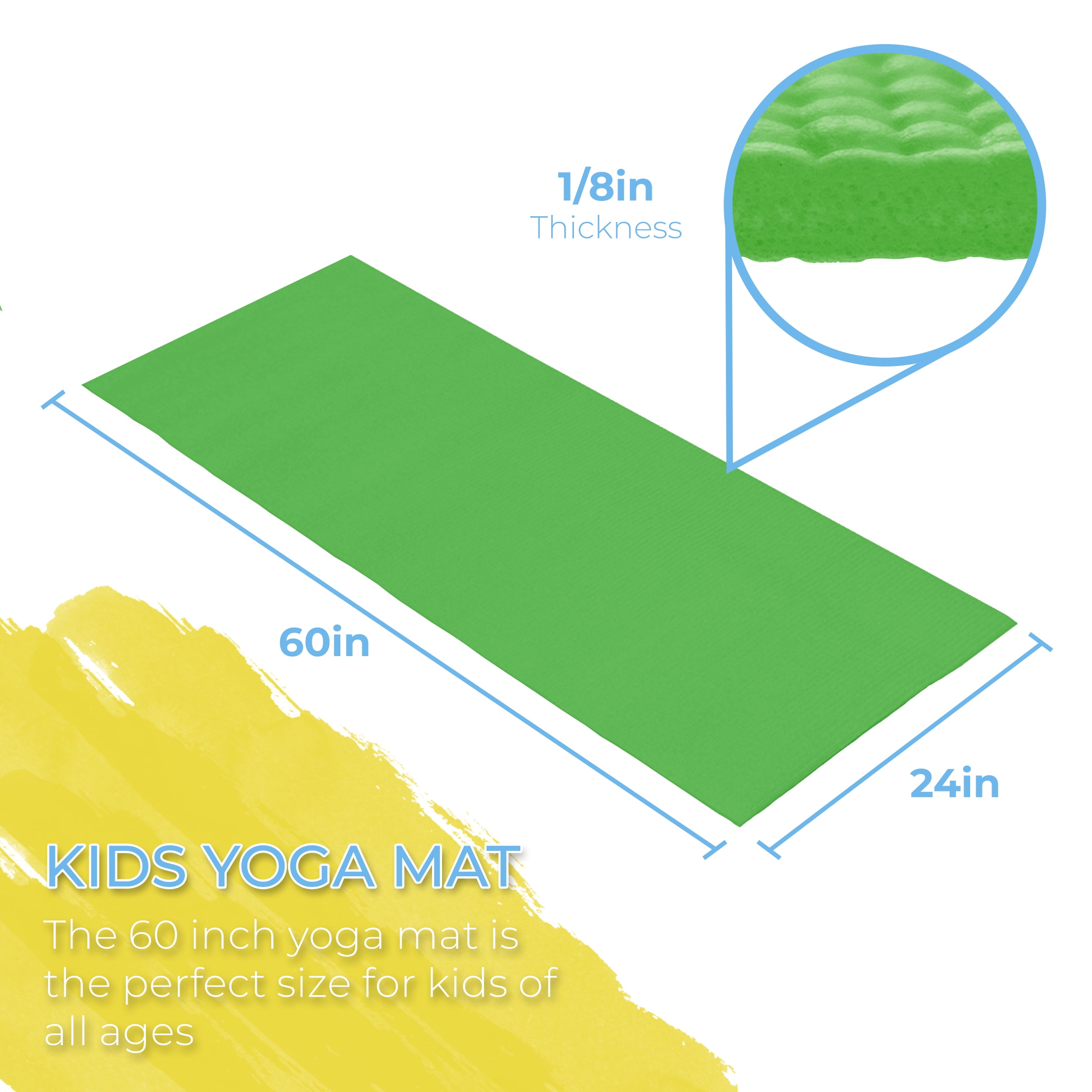 Hello Fit Kids Short Yoga Mat, Non-Toxic Bulk Exercise Mats, Non-Slip, 10 Pack, Green