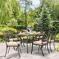 thumbnail image 4 of ????????? ? ????? Outdoor Dining Set Cast Aluminum Retro Patio Dining Set for 6 includes 59” Rectangular Table and 6 Chairs with Thicker Cushion and Umbrella Hole for Patio Deck Garden, 4 of 4