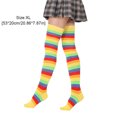 thumbnail image 4 of Qarigey Paquete de 2 calcetines a rayas de talla grande hasta el muslo, elasticidad, transpirabilidad, cómodos, cálidos, apariencia de moda, medias Medias arcoiris amarillo Qarigey AP008874-16, 4 of 6