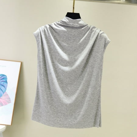 

lystmrge Women s Top Pajama Top 2x Womens Tops plus Size Women Turtleneck Sleeveless Cotton Solid Casual Loose Tunic Top Tee Shirt Tank