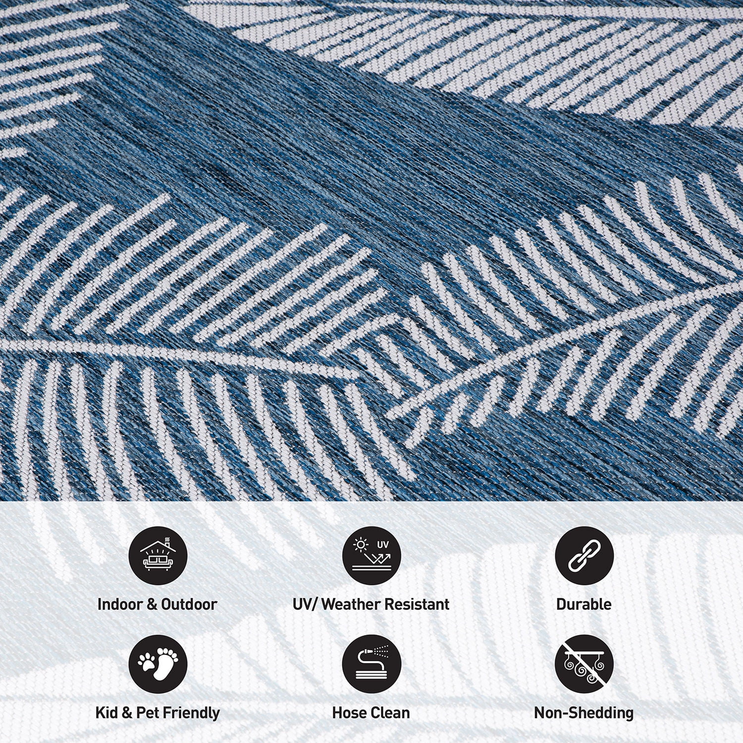 World Rug Gallery Distressed Palm Leaves Textured Flat Weave Indoor/Outdoor Area Rug - NAVY 5' X 7'