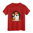 thumbnail image 4 of larppty Halloween Ghost Retro Girl Kids T-Shirt Graphic Tshirt Little Kids Fall Short Sleeve Tee Tops (Red,9-10 Years), 4 of 6