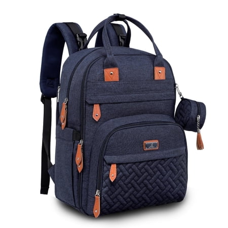 BabbleRoo Original Diaper Bag Backpack – Large 26L Baby Bag with Changing Pad, Insulated Bottle Pockets & Stroller Straps, Waterproof Travel Bag for Moms & Dads, Navy Blue