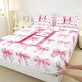 thumbnail image 3 of jejeloiu Letter H Monogrammed Twin Sheet Sets,Bowknot Bow Ribbon Twin Fitted Sheet,Pink White Flat Sheet For Girls,Microfiber Room Decorative,3 Pieces, 3 of 7