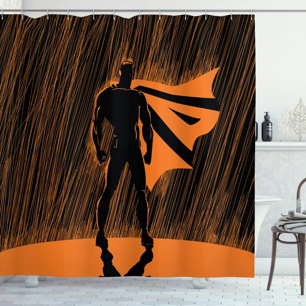 Superhero Shower Curtain Hero In Disguise At Night With Super Powers Hand Drawn Style Muscular Man Print Fabric Bathroom Set Hooks 69w X 70l Inches Orange Black By Ambesonne Com Superhero Shower Curtain Hero In, Superhero Shower Curtain
