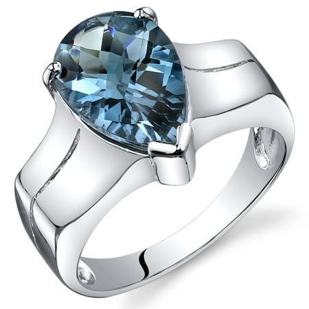 Peora 3.25 Ct London Blue Topaz Engagement Ring in Rhodium-Plated Sterling Silver