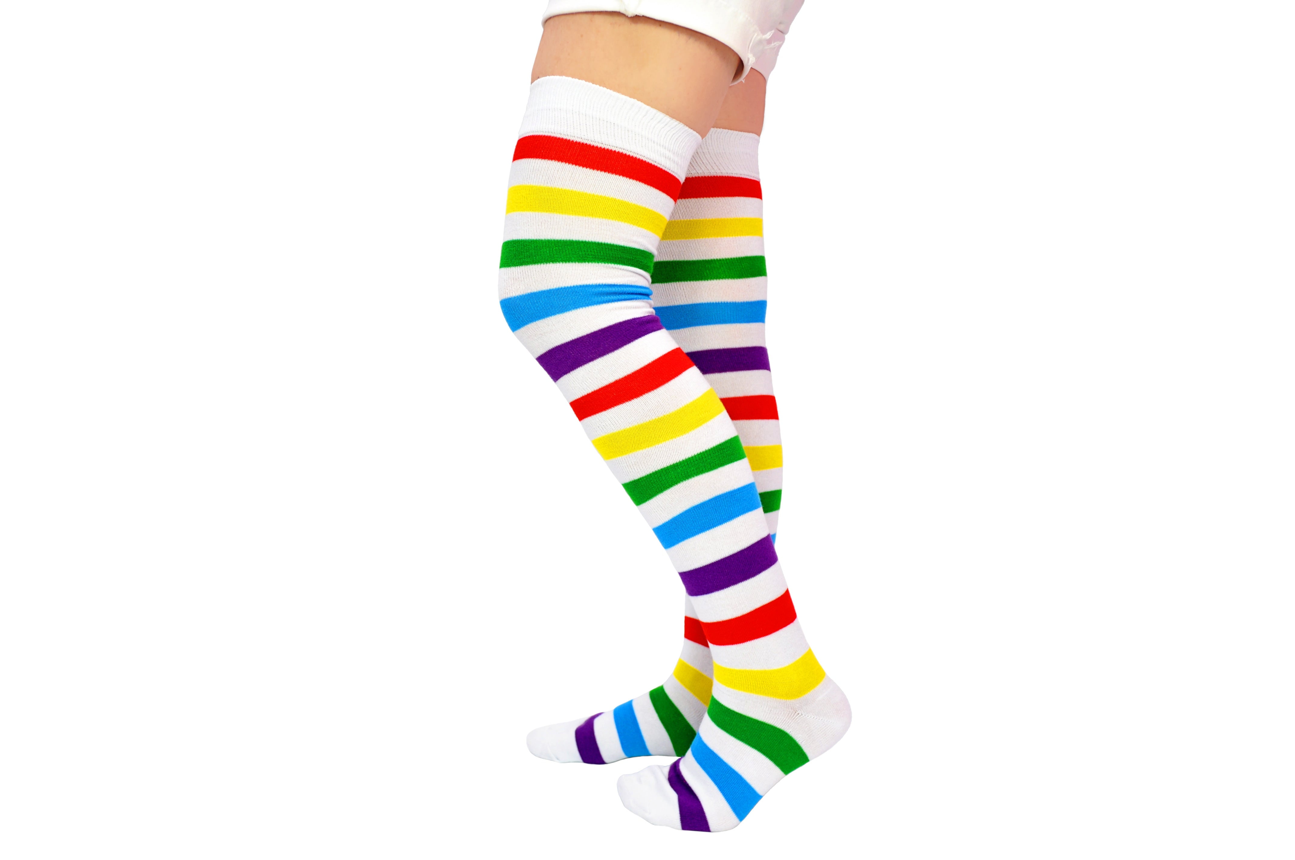 Girlslove talk Rainbow Thick Knee Arm Warmer Leg Stocking Colorful Thigh High Socks Party Striped Accessory Decoration Rainbow Color