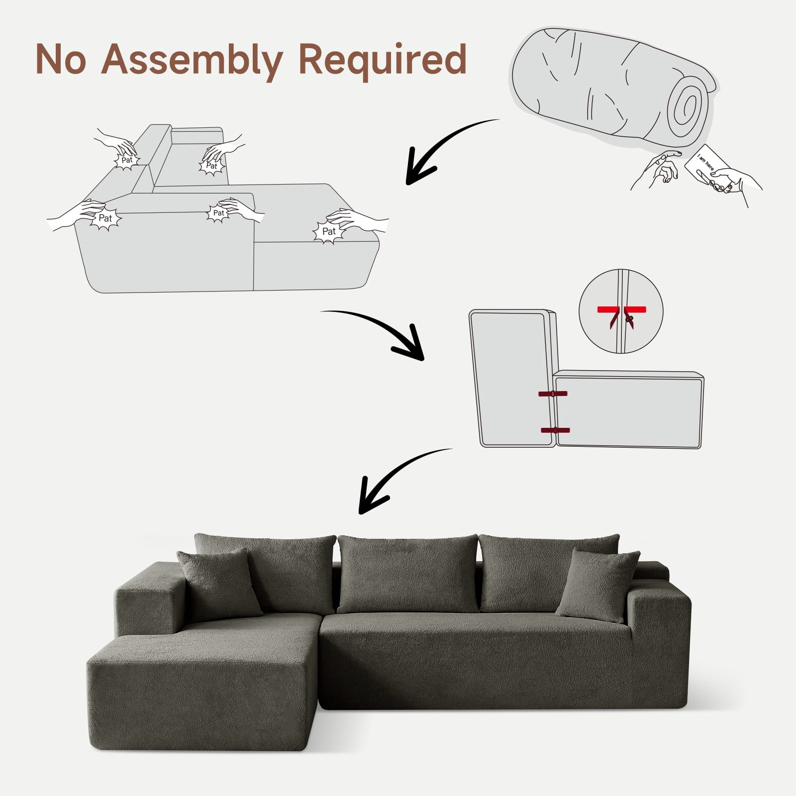 Vinform 103.54 Inch Velvet Sectional Sofa, Modern L-Shaped Modular Sofa with High-Density Foam (Includes Chaise Lounge and Throw Pillows) Upholstered Cloud Sofa for Living Rooms(Dark Gray/Right Side)