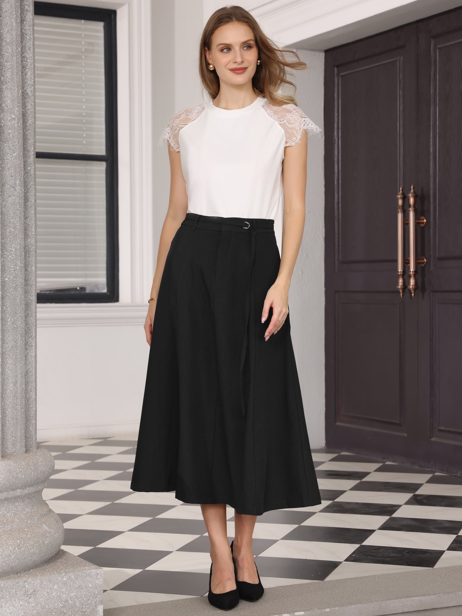 DARING DIVA Women's A Line Elastic High Waist Maxi Skirts XL Black