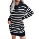 thumbnail image 1 of Vestido de punto para mujer, vestido de suéter envolvente de manga larga con cuello alto a rayas, informal suelto para otoño e invierno, 1 of 6
