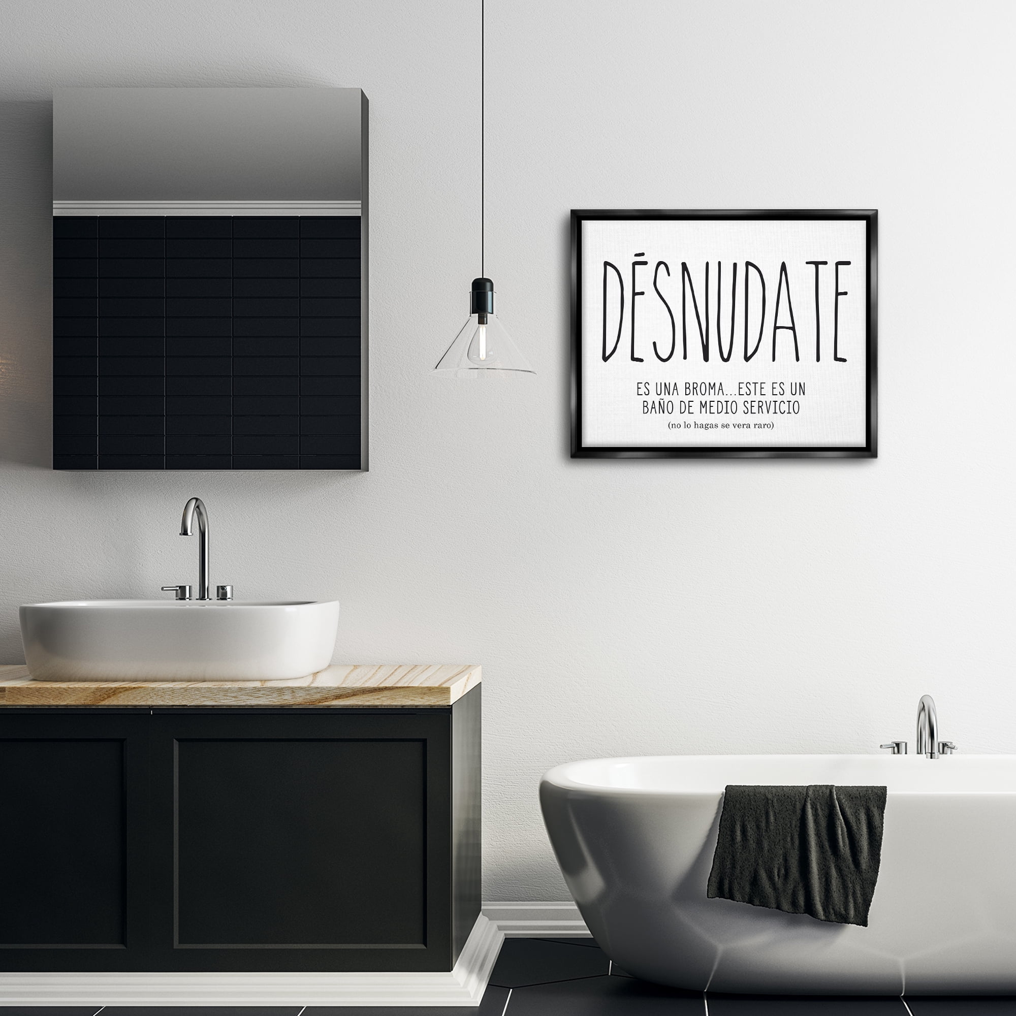 Stupell Industries Desnúdate Broma Para el Baño Bath & Laundry Painting Black Floater Framed Art Print Wall Art, 31 x 25