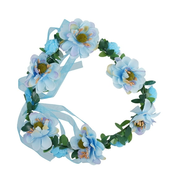 Aellinatey Flower Crown Headband Hair Wreath Garland with Ribbon for Beach Gatherings