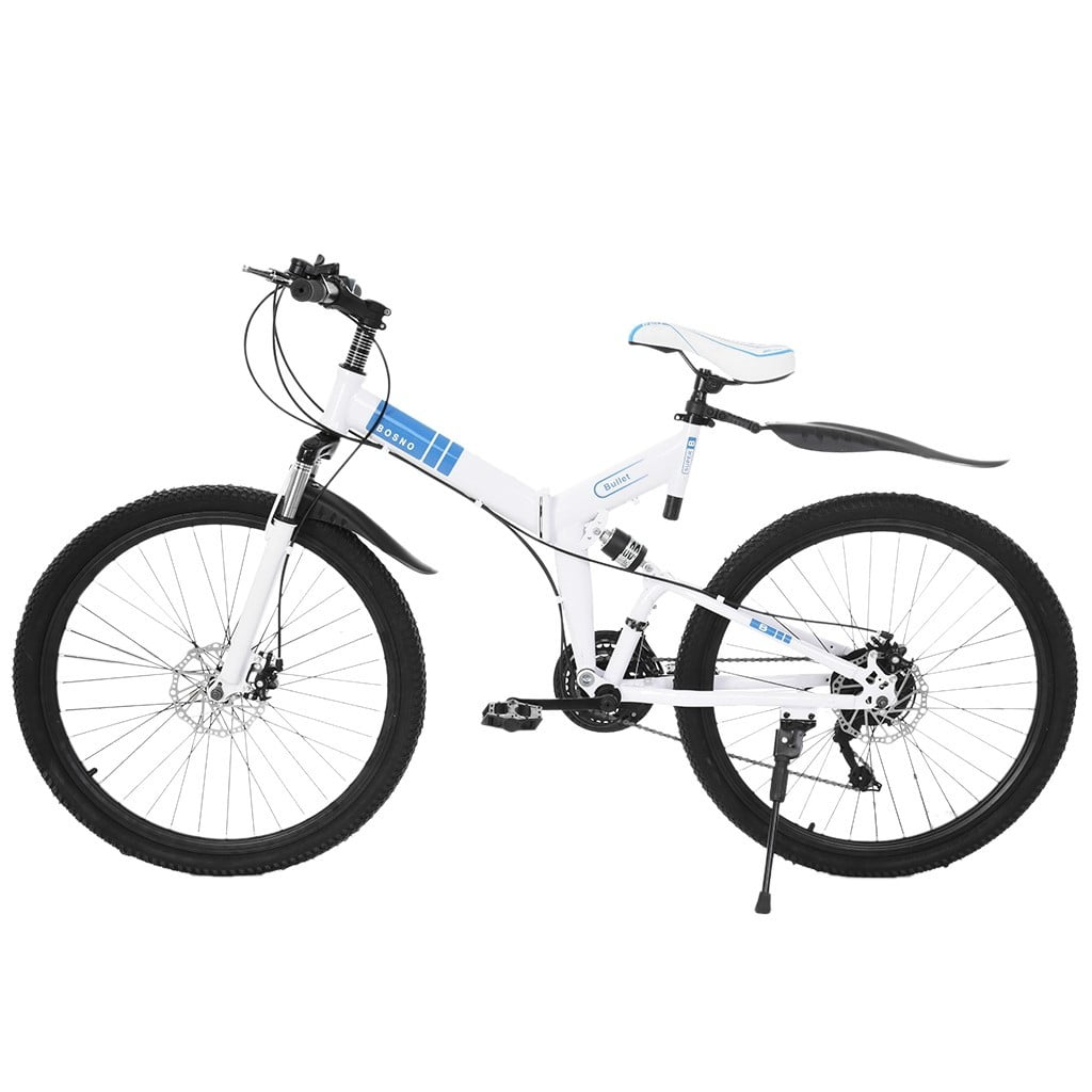 26 Inch 21 Speed Mountain Trail Bike Cool High Carbon Steel Full Suspension Frame Folding Bicycles 6 Spoke 21 Speed ​​Dual Disc Brakes Bicycles for Adult Teens 26in, 21 Speed 