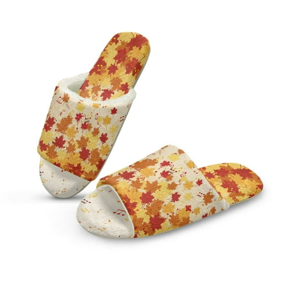 Psesaysky Soft Indoor Open Toe Cotton Slippers Non-slip Sole Lightweight Maple Leaves Music Print House Slippers Home Shoes, Size 10.5-11.5