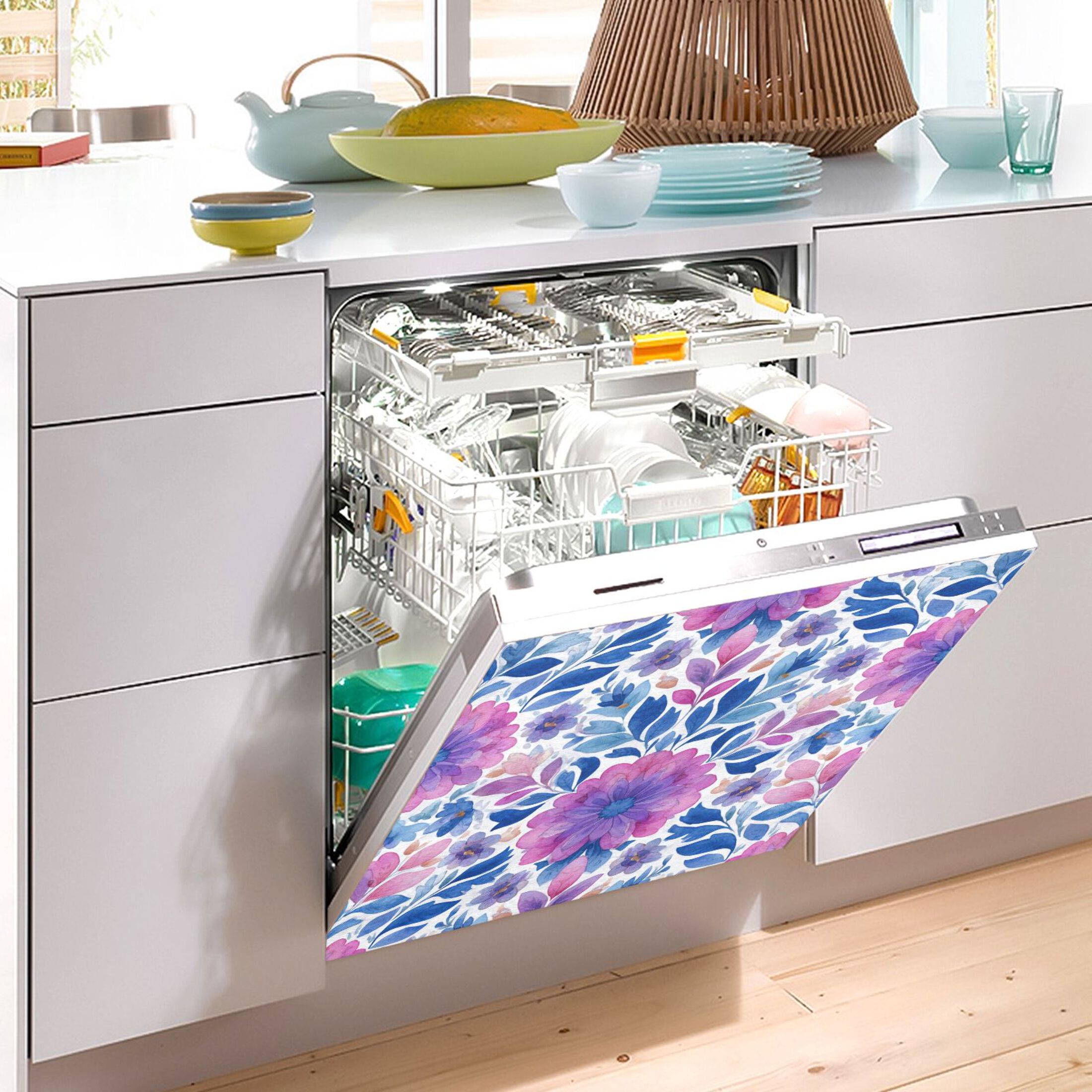 Dishwasher Magnetic Sticker 23x26 Inch Refrigerator Magnetic Sticker Washing Machine Magnetic Sticker Kitchen Panel Magnetic Sticker Home Decor Purple Watercolor Leaves