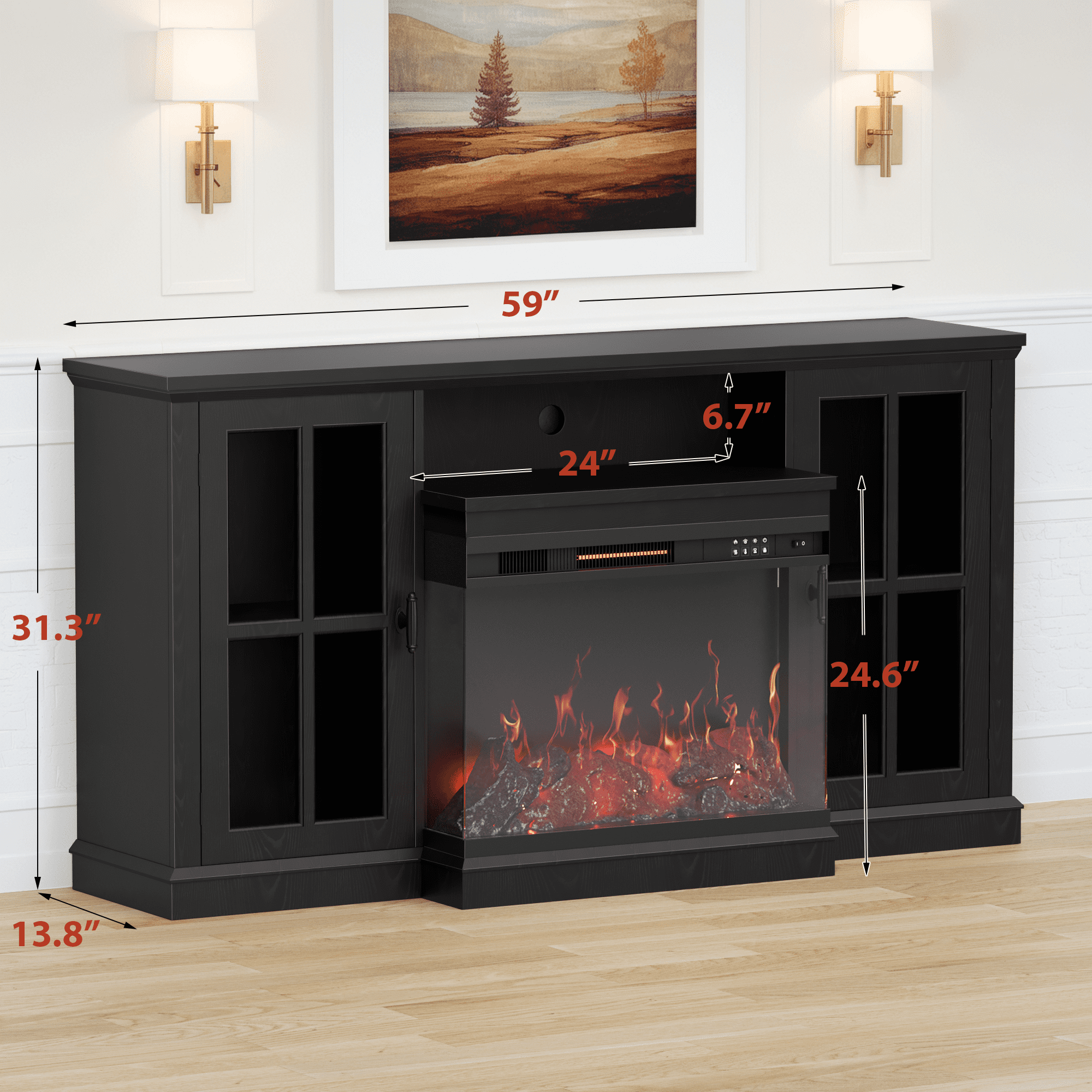 Homall Fireplace TV Stand for TVs up to 65" 3-Sided Glass Modern Media Entertainment Center with Cabniet Storage Adjustable Flame Color Fireplace,Black