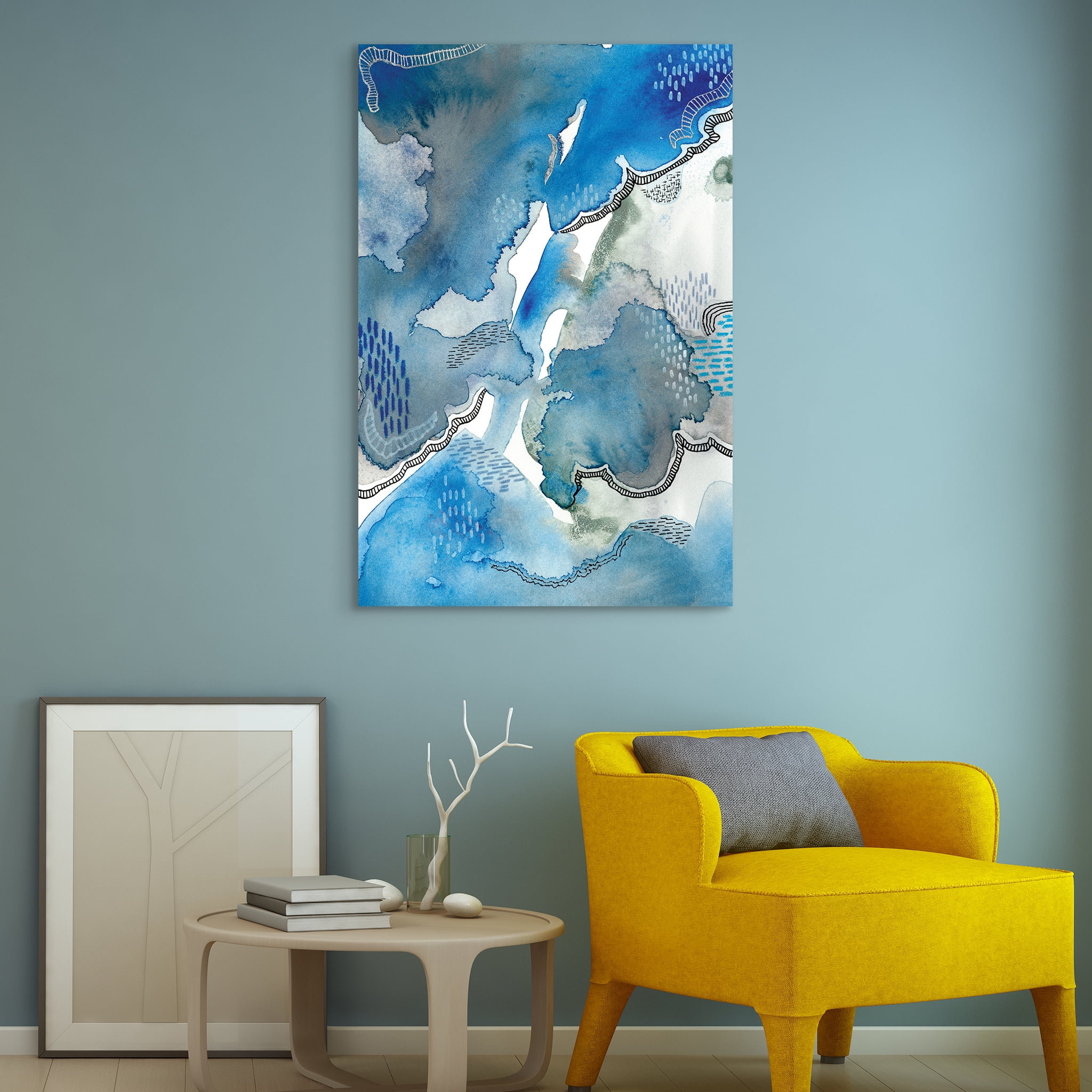 Empire Art Direct Subtle Blues I Frameless Free Floating Tempered Glass Panel Graphic Wall Art, 32" x 48" x 0.2", Ready to Hang