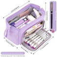thumbnail image 3 of Rirool Large Capacity Pencil Case, Wide Opening Pencil Pouch with Clear Window, Zipper Pen Bag for School Supplies, Teen Girls Boys, Purple, 3 of 7