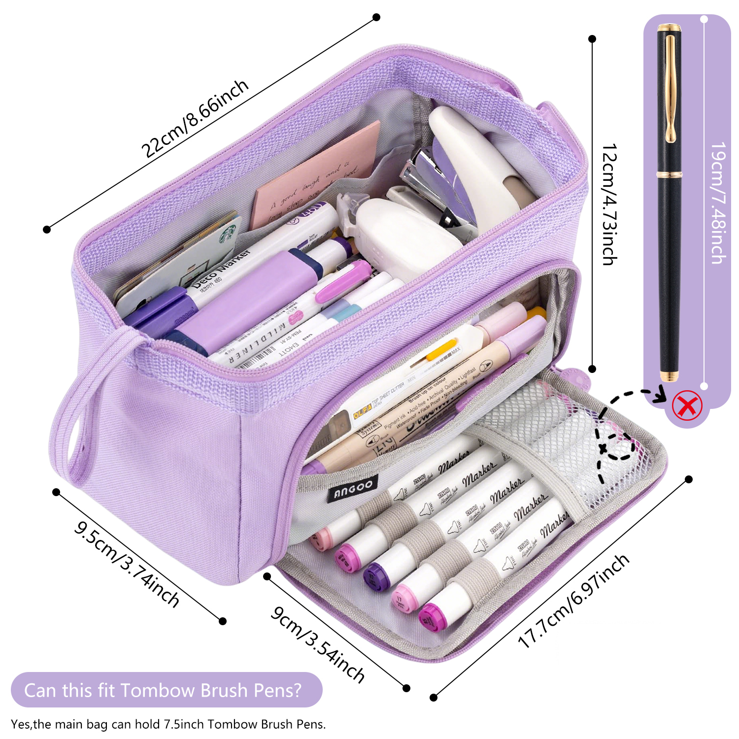 Rirool Large Capacity Pencil Case with Clear Window, Purple photo 6