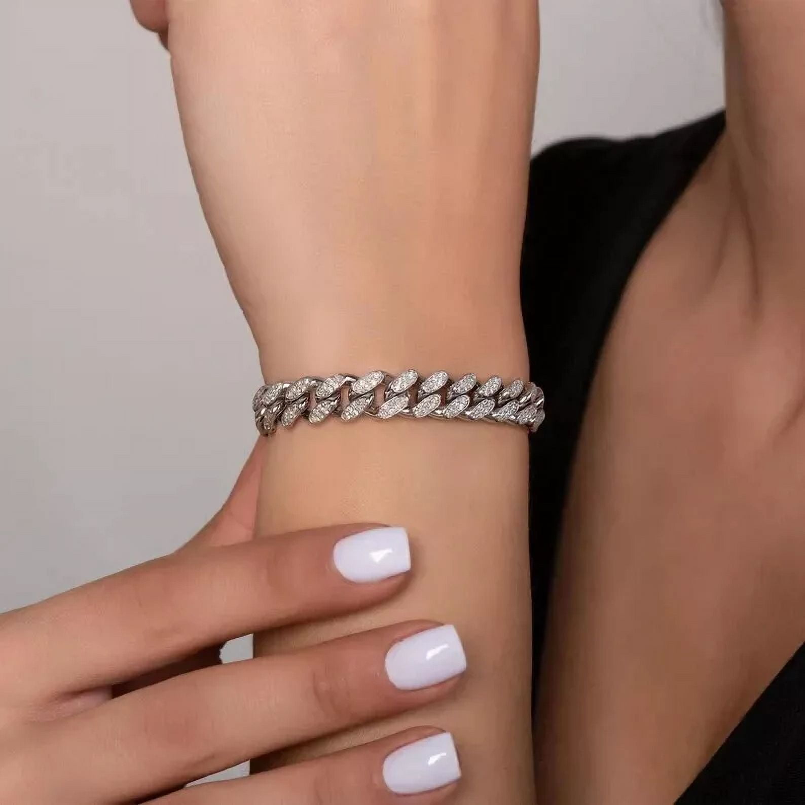7 Ct Round-Cut Simulated Diamond Men's Cuban Link Bracelet 14K White Gold-Plated Sterling Silver