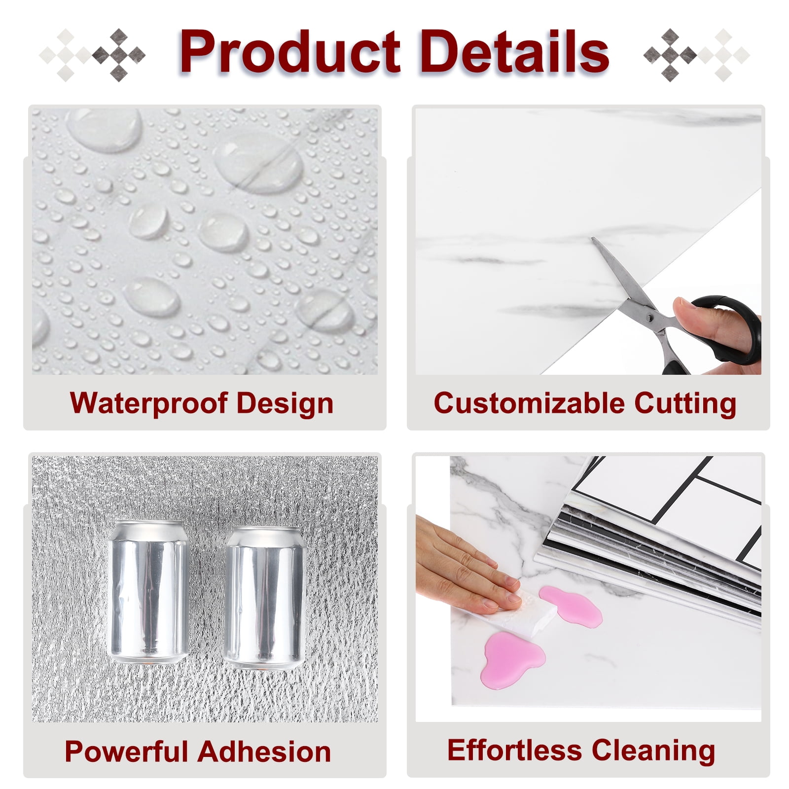 Uxcell 20Pcs Peel and Stick Marble Tiles, Waterproof Wall Panel Backsplash, 11.81"x11.81" Peel and Stick Shower Tiles for Bathroom, Elegant White Design