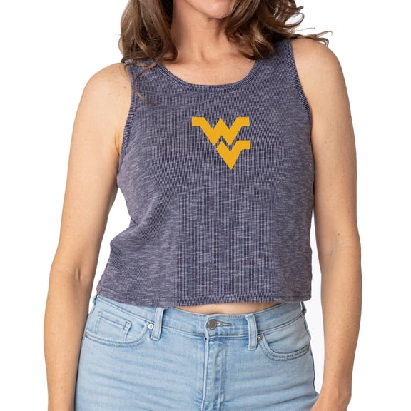 Women's Navy West Virginia Mountaineers Brie Sandwash Tri-Blend Cropped Tank Top
