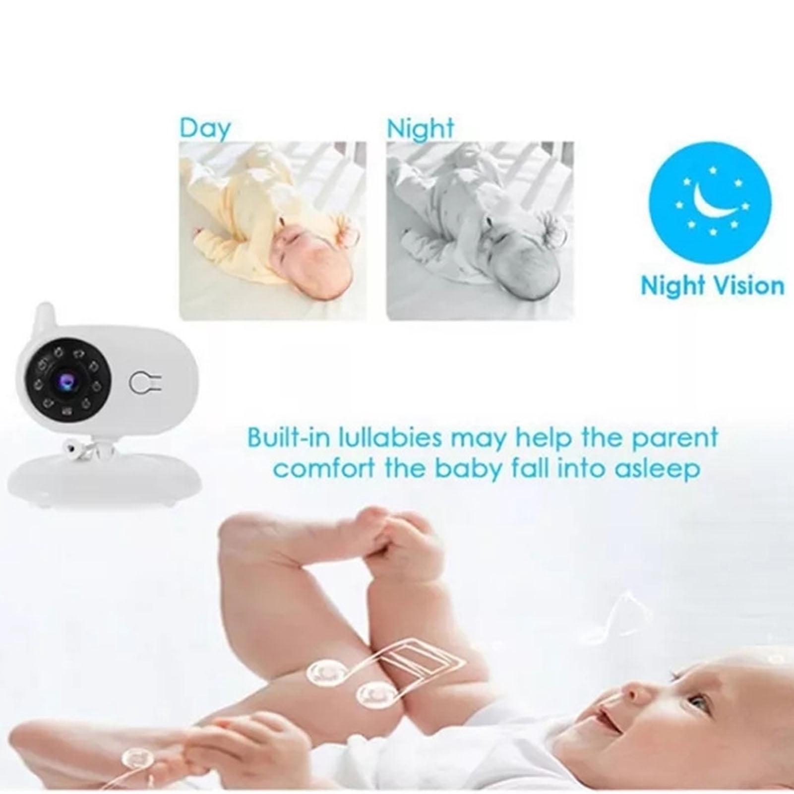 BOKYAN BM850 Wireless Video Baby Monitor with 3.5 Inch IPS Screen, 2-Way Talk, Night Vision, Lullabies, and Room Temperature Display, White EU Plug Edition