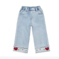 thumbnail image 7 of ITSAME Girls Straight Leg Jeans, Elastic Waist Cute Heart with Pockets Kids Loose Casual Denim Pants Blue Size 2, 7 of 7