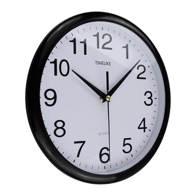 reloj de pared moderno de 10 pulgadas, relojes de pared decorativos silenciosos negro Frente 3/4 de reloj redondo de 26 cm con marco plástico negro y lente de vidrio, esfera blanca con números arábigos negros grandes, manecillas negras y segundero de barrido central; diseño minimalista para oficina, aula o dormitorio, fácil de colgar, funciona con 1 pila AA (no incluida).