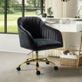 thumbnail image 1 of HULALA HOME Chaise de Bureau en Velours pour la Maison, Chaise de Travail d'Ordinateur Moderne et Mignonne, Chaise de Coiffeuse Pivotante Réglable en Hauteur pour Femmes, Filles (Base Dorée, Noir), 1 of 4