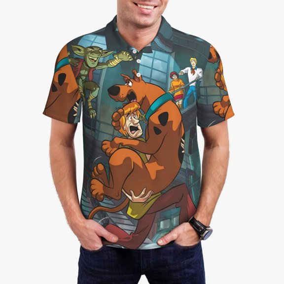 Saiise Scooby-Doo Q Mens Golf Shirt Moisture Wicking Dry Fit Mens Polo Shirts Dry Fit Performance Men's Golf Shirts Regular Fit Fashion Print