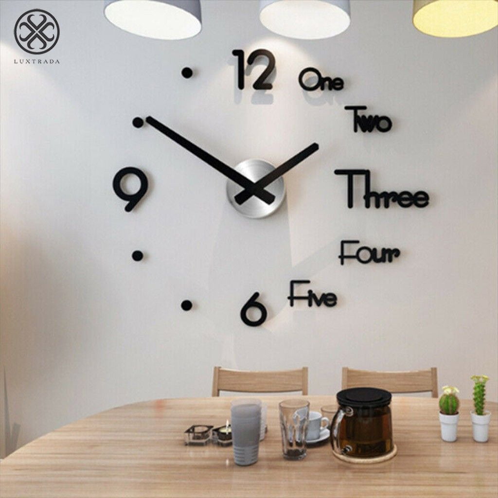 3D Large Wall Clock Frameless Mirror Number Sticker Modern Art Decal