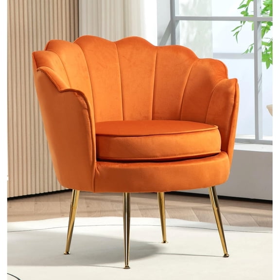 US Pride Furniture Cavett 28.3" Wide Velvet Accent Chair with Metal Legs Orange