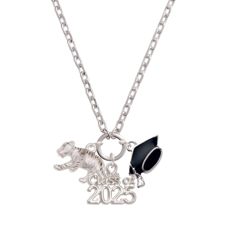 Delight Jewelry Silver-tone Tiger Cub - Silver-tone Class of 2025 Graduation Zoey Necklace, 28"