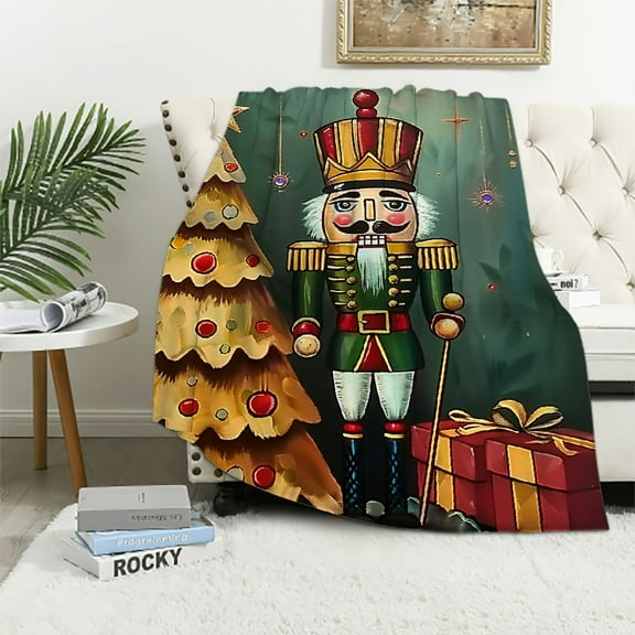 Pratyus Nutcracker Christmas Tree Presents Flannel Throw Blanket for Couch Sofa Bed All Seasons Comfort Elegant Hand Feel Blanket Christmas Home Decor 40x50in